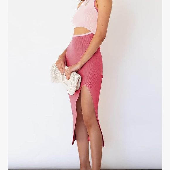 Pink Queen Cutout Sleeveless Tank Slit Midi Dress - Picture 3 of 4
